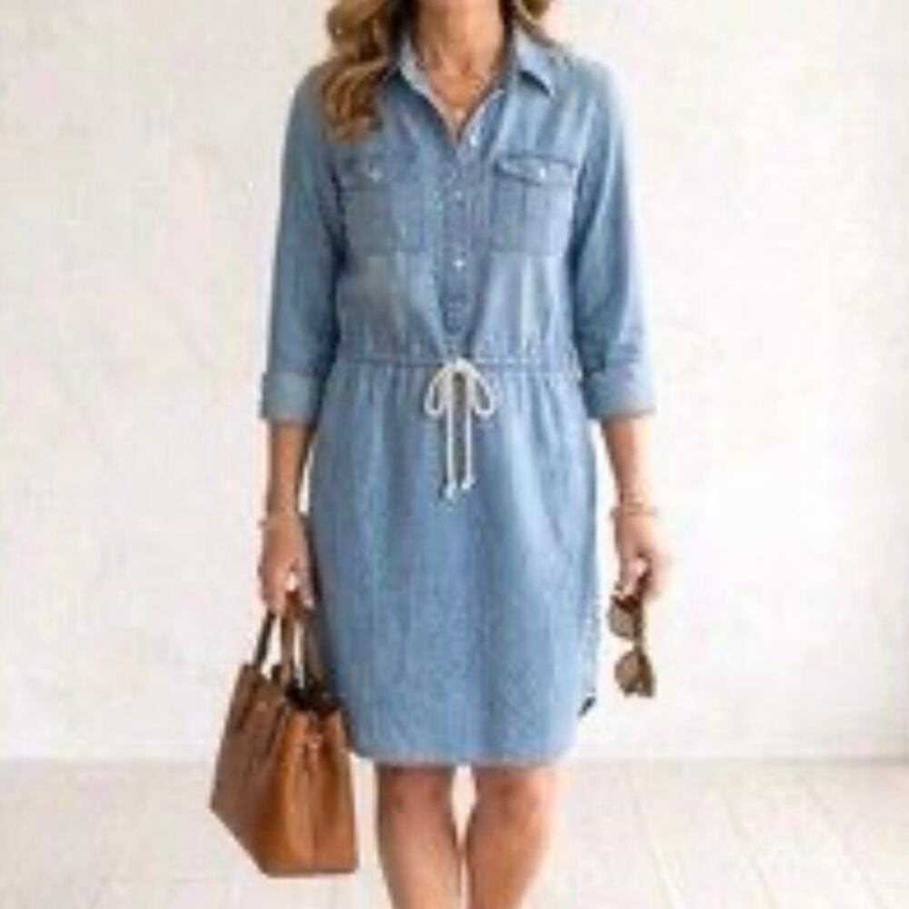 Lauren Jeans Co Ralph Lauren Chambray Tie Waist Shirt Dress Size 6